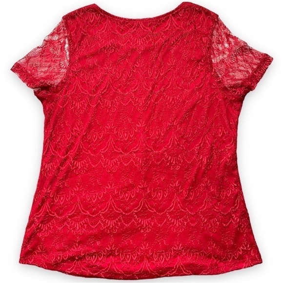 Notations Red Lace Layered Short Sleeve Shirt sz M - Picture 5 of 13
